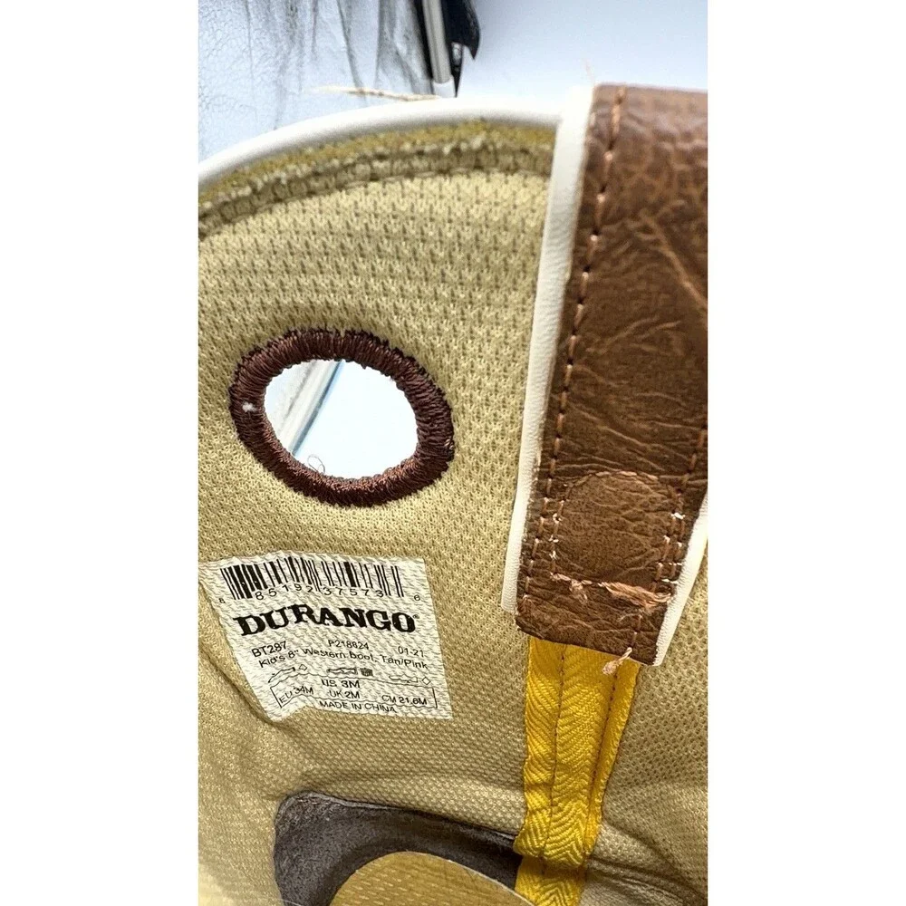 Durango Big Kids Tan/Pink Western Boots, Size 3M